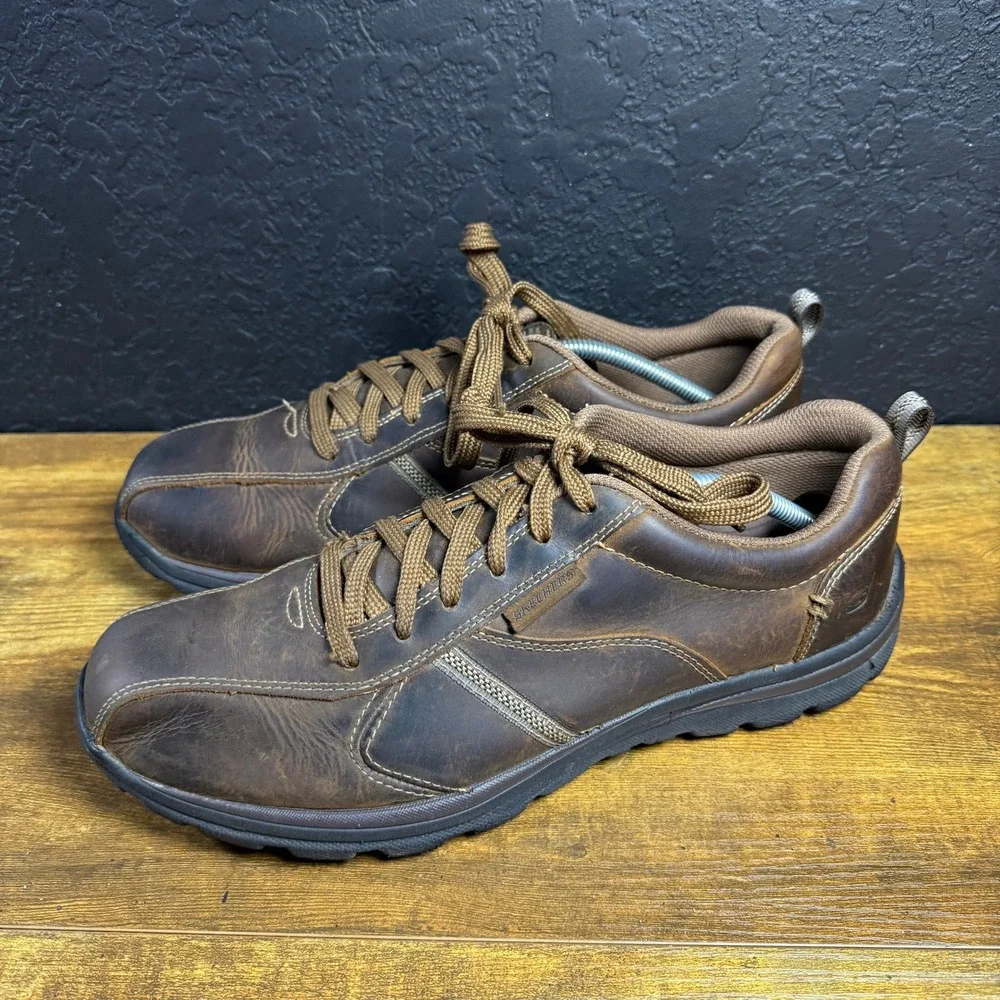 Skechers‎ Relaxed Fit 64224 Brown Leather Oxford Shoes Mens Size 12